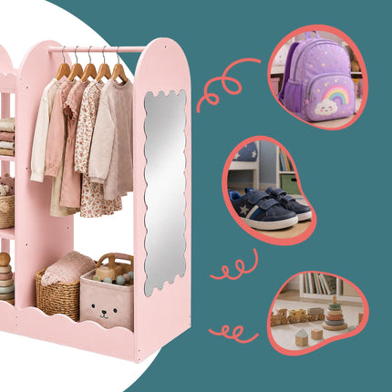 Kids' Coat Rack with Mirror and Shelf, MDF & Acrylic