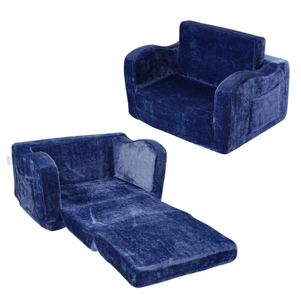 Kids Couch 2-in-1 Fold-Out Sofa Bed, Blue, Washable