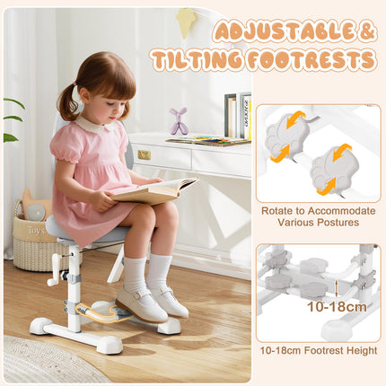 Kids Desk Chair, Adjustable Backrest and Footrest, Grey