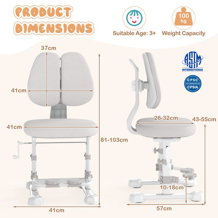 Kids Desk Chair, Adjustable Backrest and Footrest, Grey