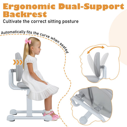 Kids Desk Chair – Adjustable Height, Dual Lumbar, Grey
