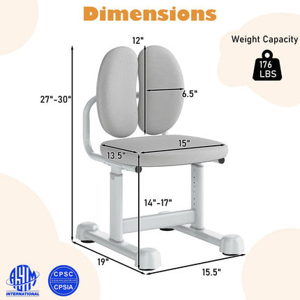 Kids Desk Chair – Adjustable Height, Dual Lumbar, Grey