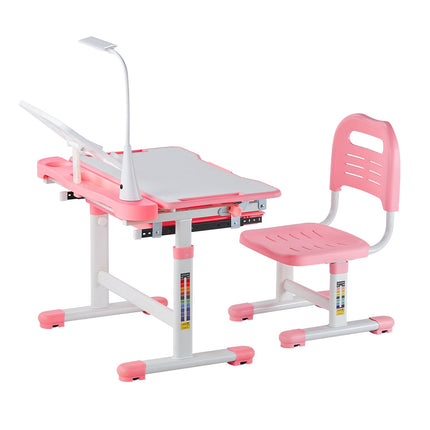 Kids Desk and Chair Set, Height Adjustable, Tilt Top, Pink