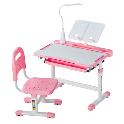 Kids Desk and Chair Set, Height Adjustable, Tilt Top, Pink