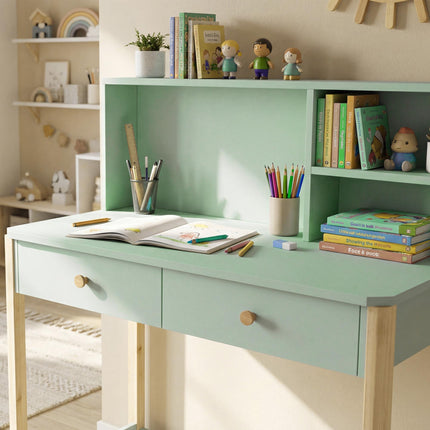 Kids Desk with Storage, Green & Natural, 90x52x105 cm