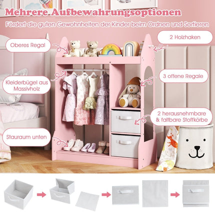 Kids Dress-Up Wardrobe with Mirror – Pink, 107cm