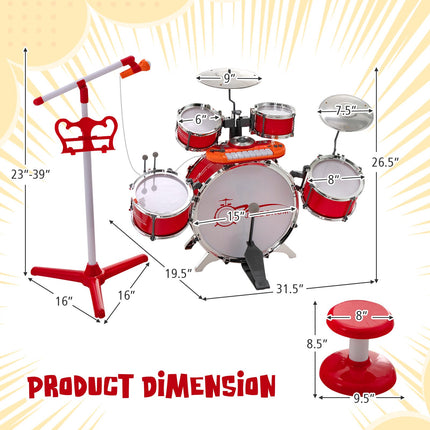 Kids Drum And 8-Key Keyboard Set With Stool, Mic Stand
