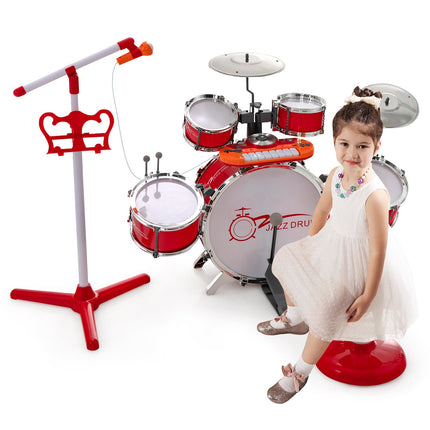 Kids Drum And 8-Key Keyboard Set With Stool, Mic Stand
