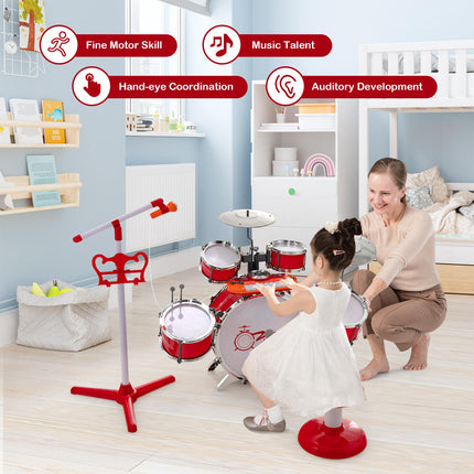Kids Drum And 8-Key Keyboard Set With Stool, Mic Stand
