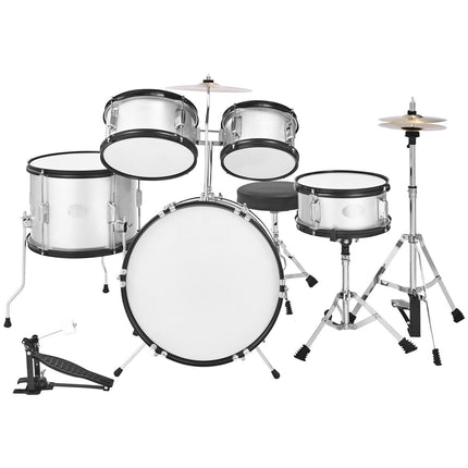 Kids Drum Set, 5-Piece 16-Inch, Adjustable Throne, Silver