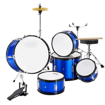 Kids Drum Set, 5-Piece, 16-Inch Bass, Cymbals, Blue