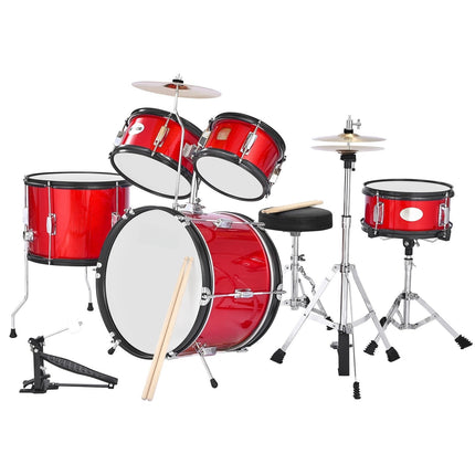 Kids Drum Set, 5-Piece 16-Inch Kit with Throne, Sticks, Red