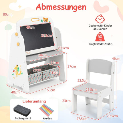 Kids Easel with Chair – Magnetic & Chalkboard, Storage