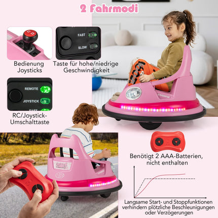 Kids Electric Bumper Car 12V, Remote & Joysticks, Pink