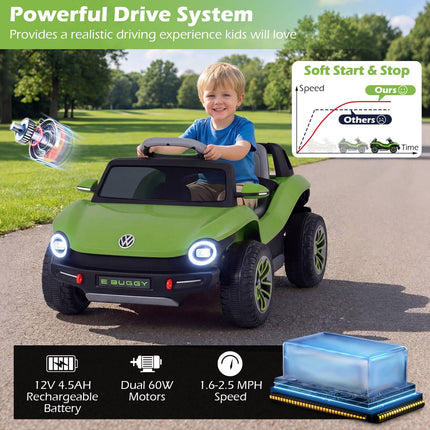 Kids Electric Car 12V with 2.4G Remote Control, LED Lights, Music, Green