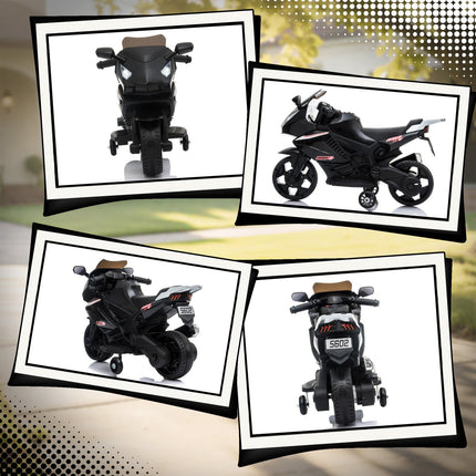Kids Electric Motorcycle, Horn, Headlights, Music, Black