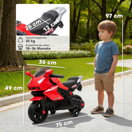 Kids Electric Motorcycle, Horn, Headlights, Music, Red