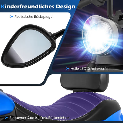 Kids Electric Motorcycle with Music, Headlights, Foot Pedals
