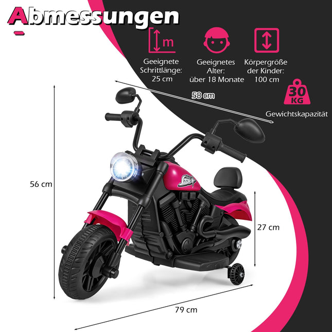 Kids Electric Motorcycle with Music, Headlights, Training Wheels