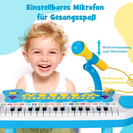 Kids Electronic Keyboard with Stool & Mic, 31 Keys, Blue