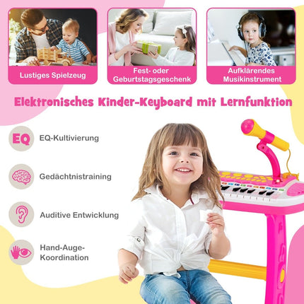 Kids Electronic Keyboard with Stool & Mic, 31 Keys, Pink