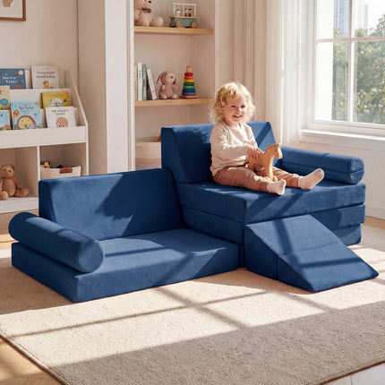 Kids Foam Play Couch Set, 10-Piece, Climb And Crawl, Blue