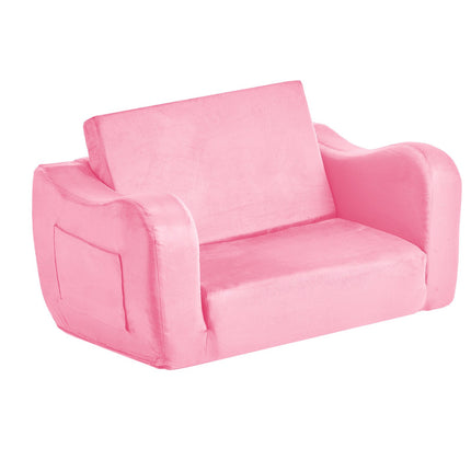 Kids Fold-Out Sofa, 2-in-1 Toddler Lounger, Pink