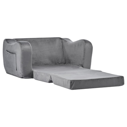 Kids Fold-Out Sofa, Convertible Toddler Chair Lounger, Gray