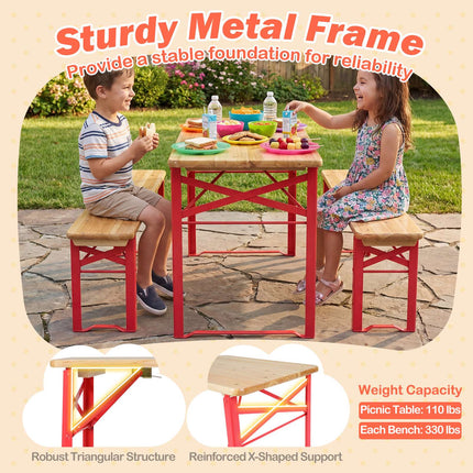 Kids Folding Picnic Table and Bench Set, Fir Wood, 110 cm