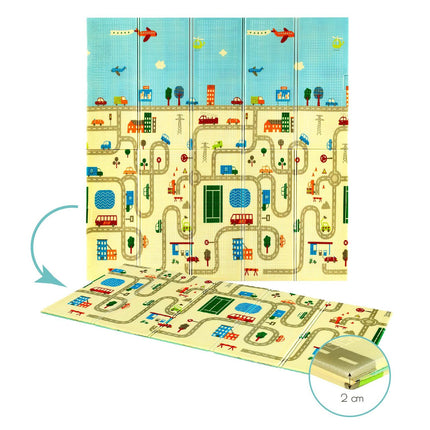 Kids Folding Play Mat, City Design, 195x180 cm