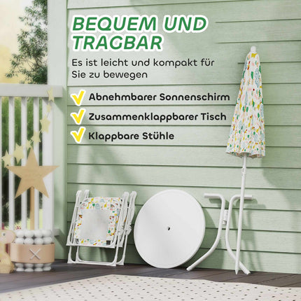 Kids' Folding Table Set with Umbrella, Animal Design