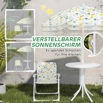 Kids' Folding Table Set with Umbrella, Animal Design