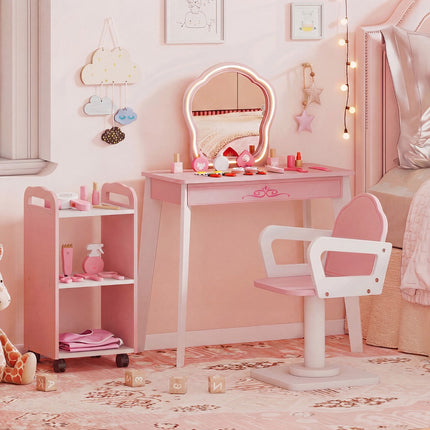 Kids Hair Salon Playset with LED Mirror, Chair, Pink