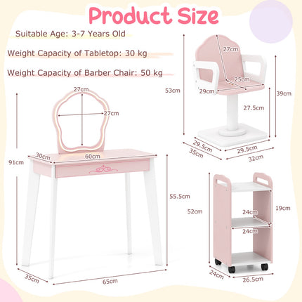 Kids Hair Salon Playset with LED Mirror, Chair, Pink