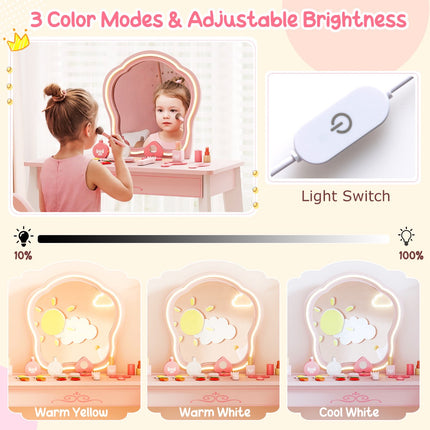 Kids Hair Salon Playset with LED Mirror, Chair, Pink