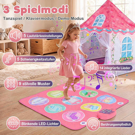Kids Hexagonal Play Tent with Dance Mat & Tulle Curtain
