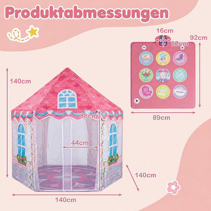 Kids Hexagonal Play Tent with Dance Mat & Tulle Curtain