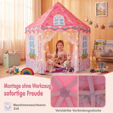 Kids Hexagonal Play Tent with Dance Mat & Tulle Curtain