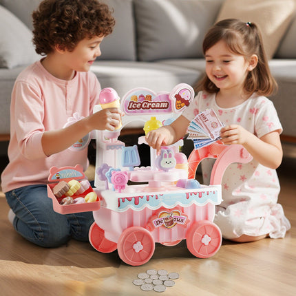 Kids Ice Cream Cart Playset, 27-Piece, Lights and Sounds