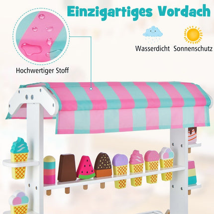 Kids Ice Cream Cart Toy with Wheels – 12 Accessories
