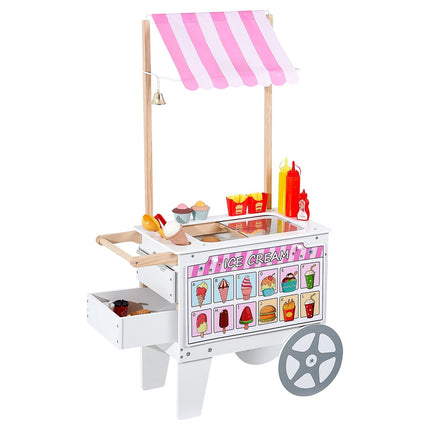 Kids Ice Cream Cart, Wooden Pretend Play Set, 25-Piece