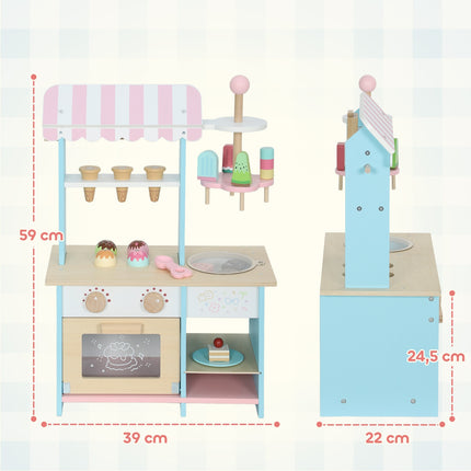 Kids Ice Cream Cart with 17 Accessories – MDF, Light Blue