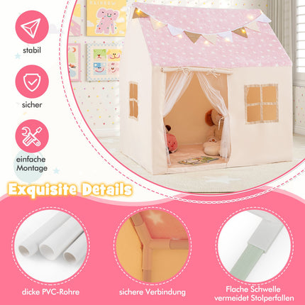 Kids Indoor Playhouse with Mat & Star Lights