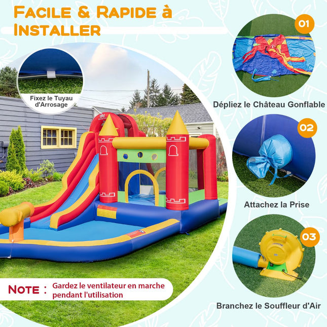 Kids Inflatable Water Park, Slide Splash Pool, Blower