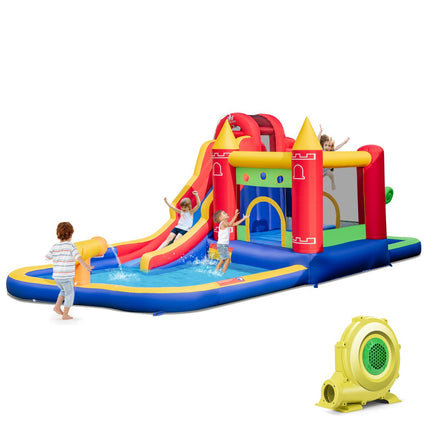 Kids Inflatable Water Park, Slide Splash Pool, Blower