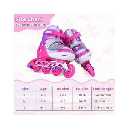 Kids Inline Skates Adjustable 4 Sizes with Light-Up Wheels, Pink, Size L 38-41