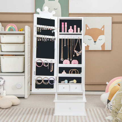 Kids Jewelry Armoire With Full-Length Mirror, Drawers, Pink/White