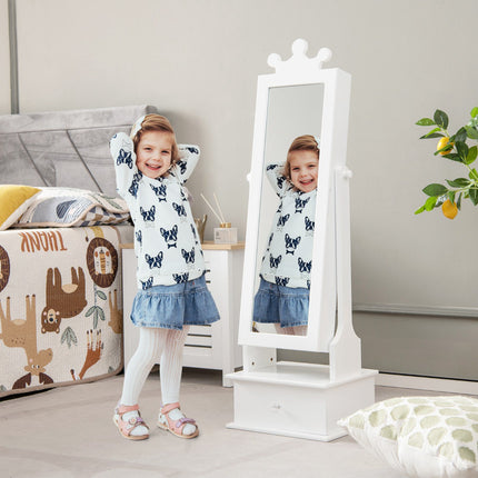 Kids Jewelry Armoire With Full-Length Mirror, Drawers, Pink/White