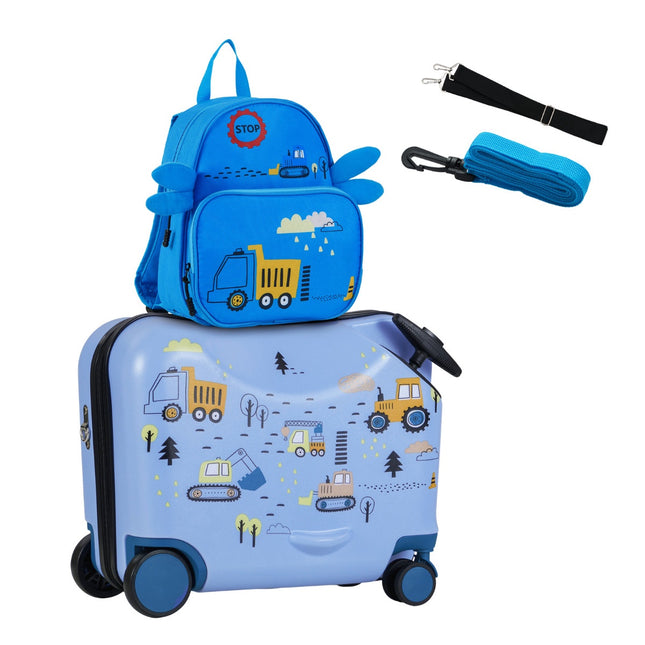 Kids Luggage Set, 18in Ride-On Suitcase, 12in Backpack, Spinner Wheels