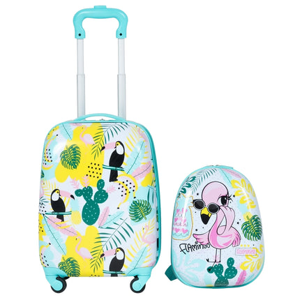 Kids' Luggage Set, Flamingo Design, Suitcase & Backpack, Blue